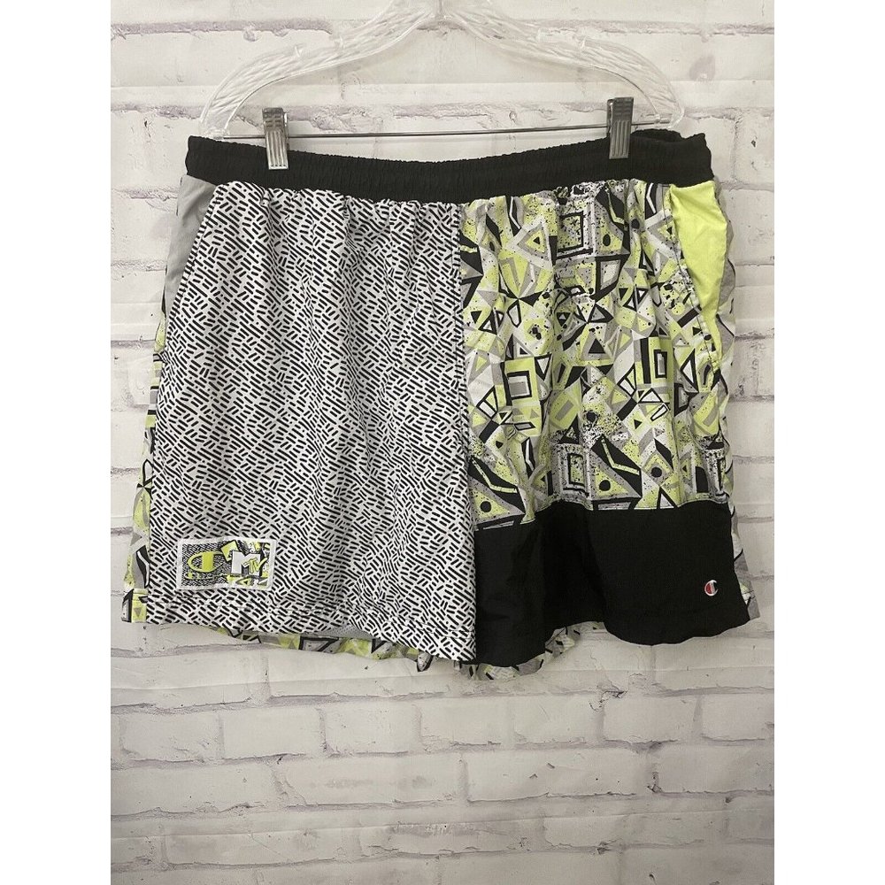 Champion MTV Collab Print Block 80’s Style Shorts Neon White‎ Black Size 2XL